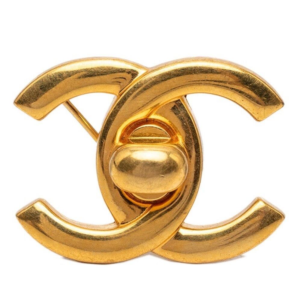 Chanel Vintage CC Logo Turn Lock Brooch 97P Gold Plated